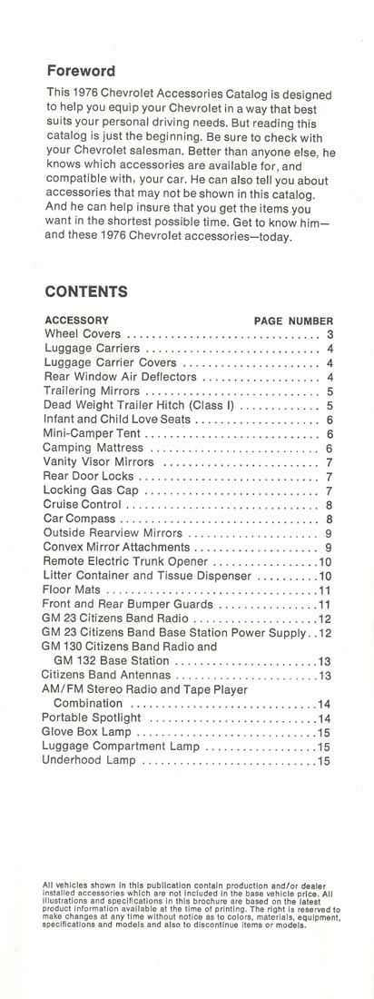 1976 Chevrolet Accessories Booklet Page 14